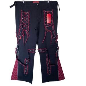 #TNYC273- NWT - Tripp NYC Black Pants with Red Lace-Up Accents- 18